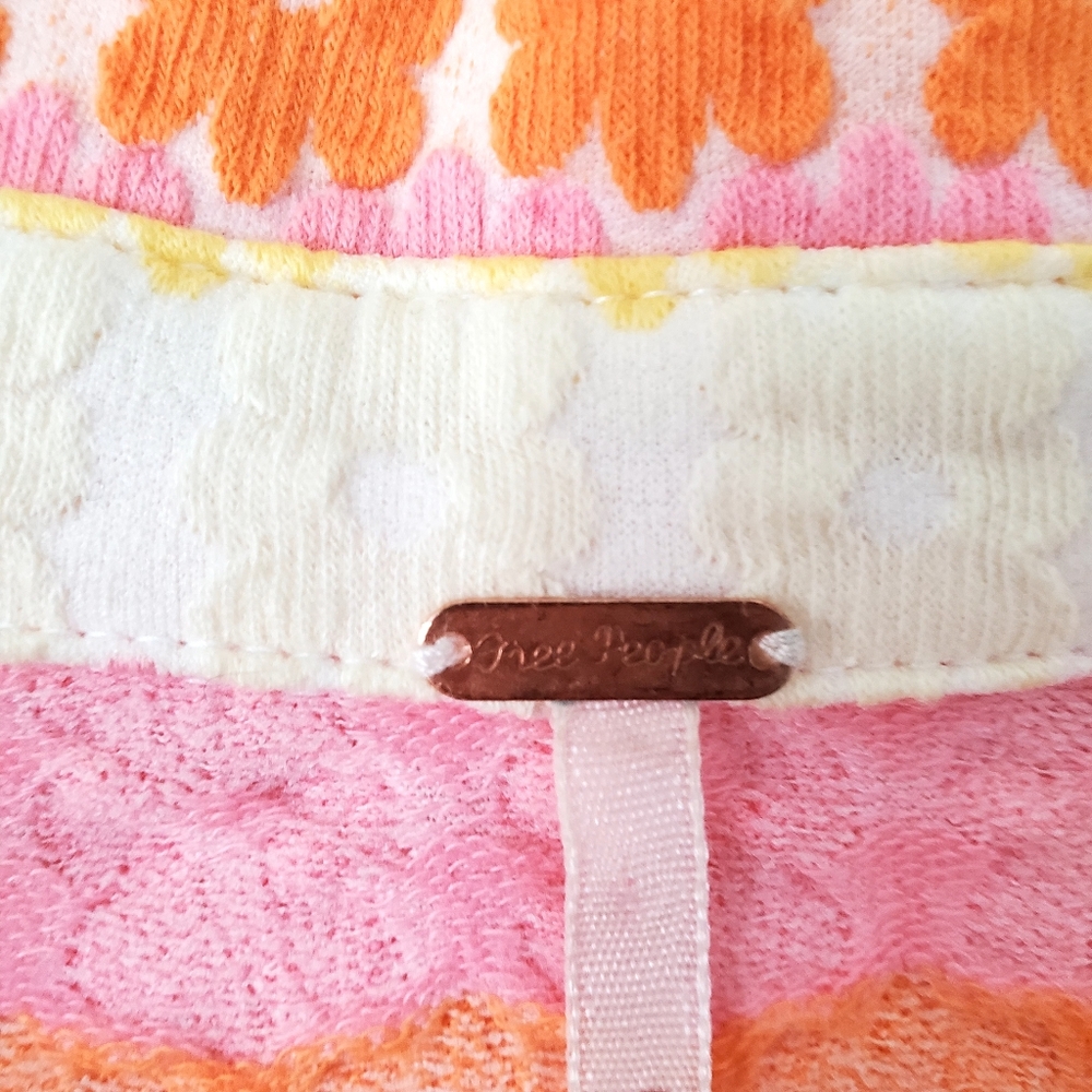 Free People Pink Yellow Orange Floral Knit Polo Top - Picture 4 of 8